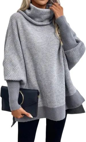 Women's Turtleneck Oversized Sweaters Batwing Sleeves Chunky Knit Ribbed Slouchy Pullover Sweater Tops 2025