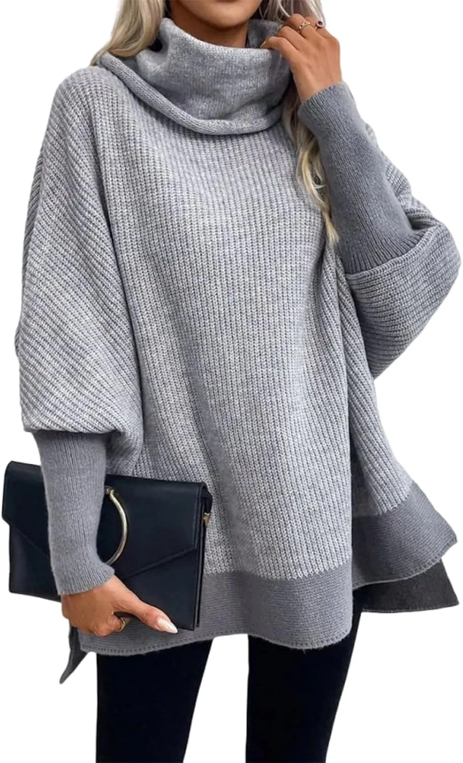 Women's Turtleneck Oversized Sweaters Batwing Sleeves Chunky Knit Ribbed Slouchy Pullover Sweater Tops 2025