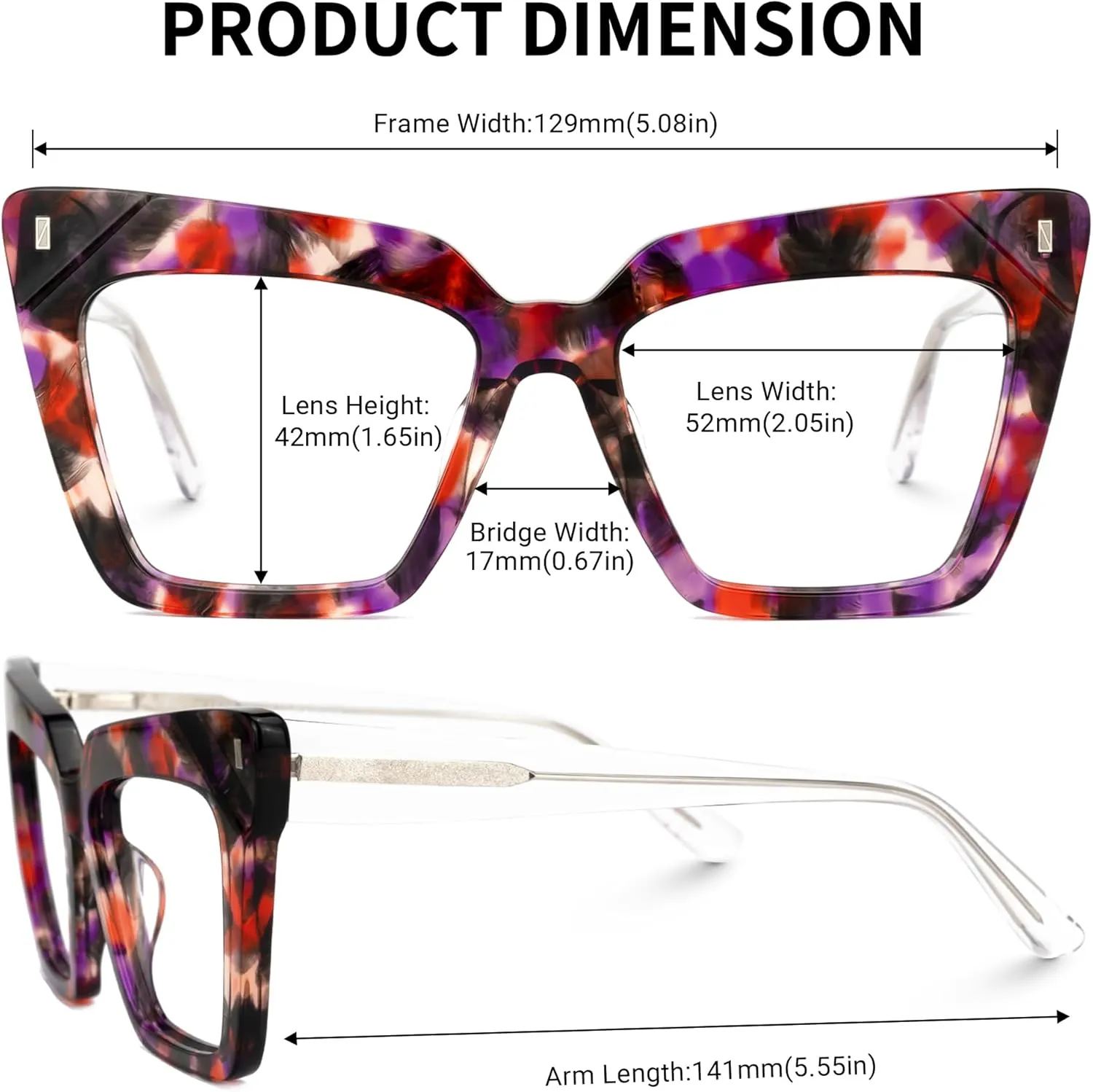 Zeelool Fashion Cat Eye Glasses Frame for Women with Non-prescription Clear Lens Eyeglasses Barnes ZJGA595438